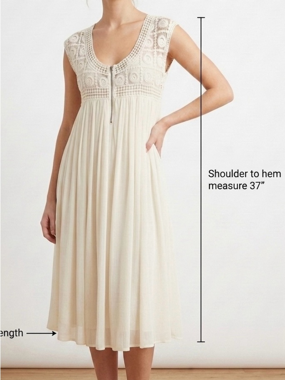 Free People Ivory Crochet Chiffon Midi Dress S Boho Chic Flaw - Picture 1 of 12